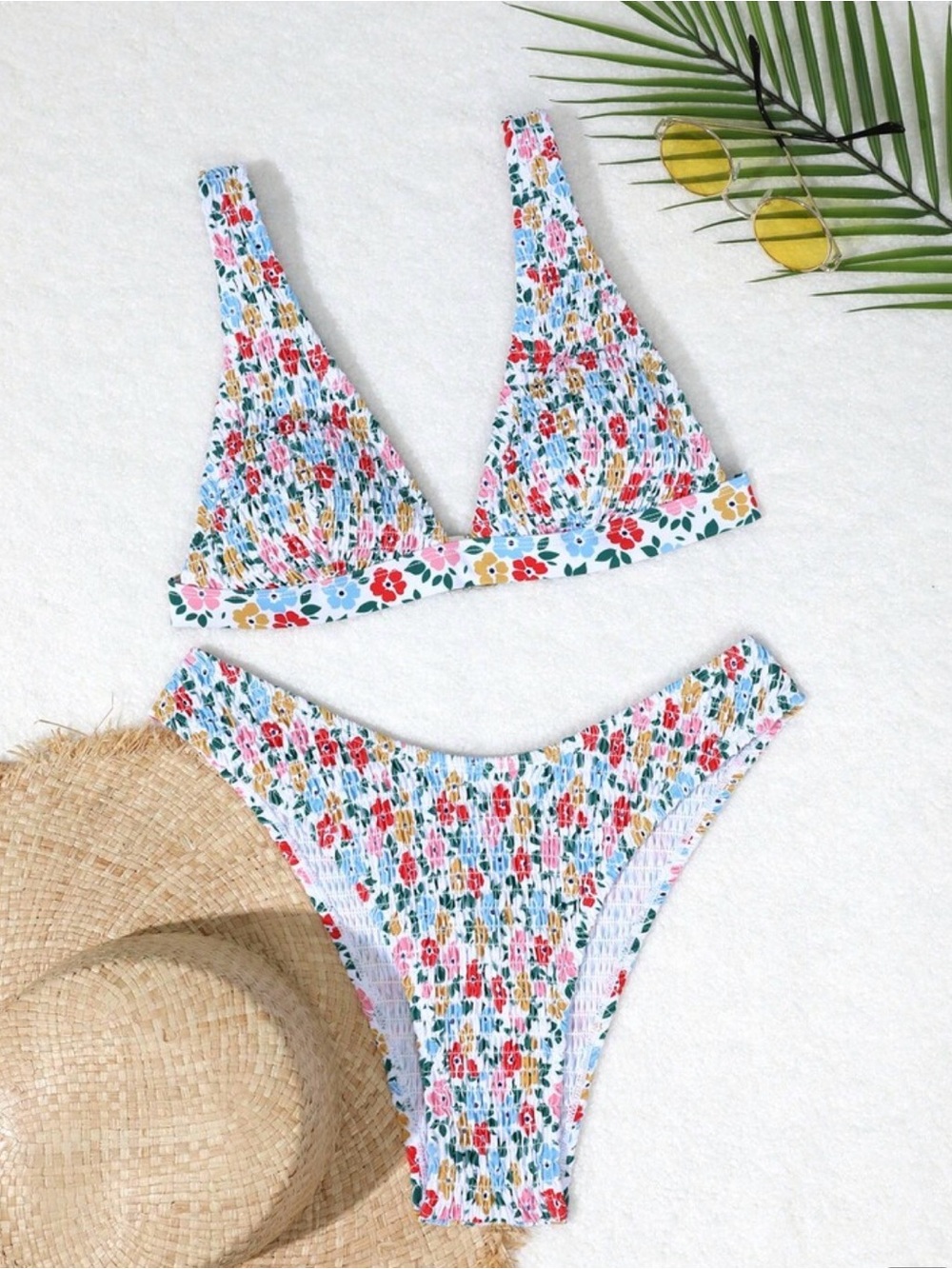 Smocked Floral Halter Bikini Set Swimsuit Women’s Small ?